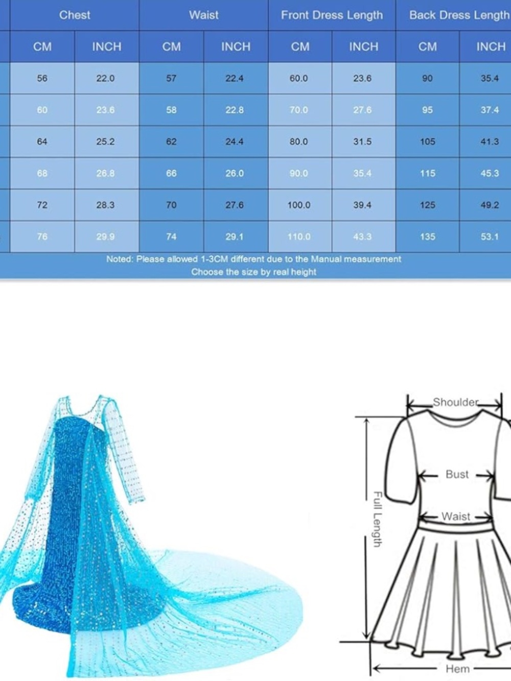 Elsa Princess Costume Long Cape Birthday Party Dress up Size 130 (7-6) years - Picture 4 of 16